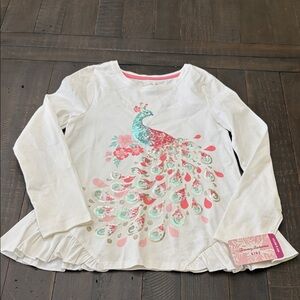 Tommy Bahama White Long Sleeve Top with Peacock Design